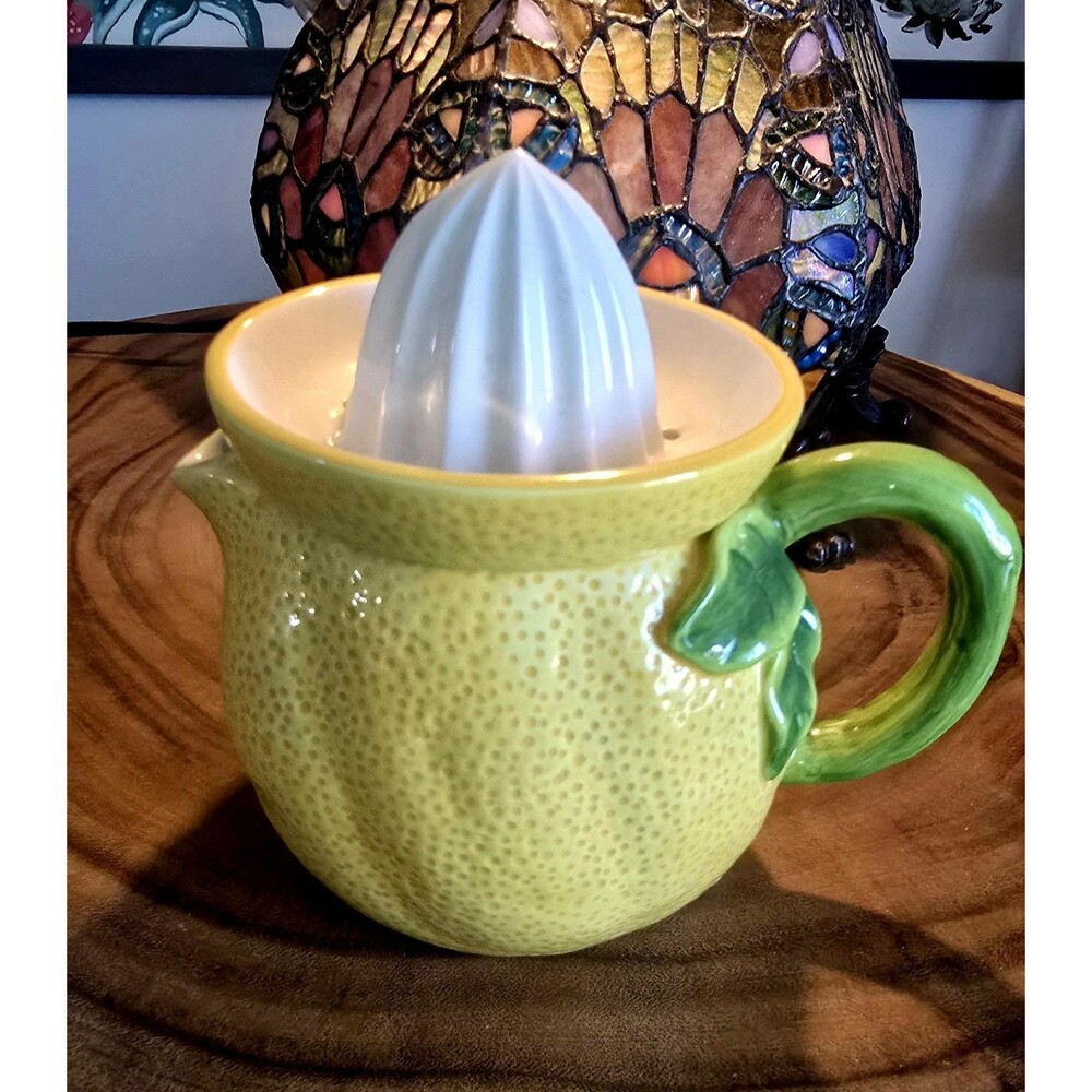 Ceramic 2 Piece Citrus Juicer Pitcher Lemon Shape  Cottage